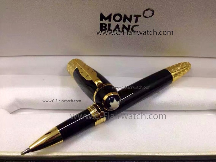 Fake Montblanc Daniel Defoe Black and Gold Fineliner Pen